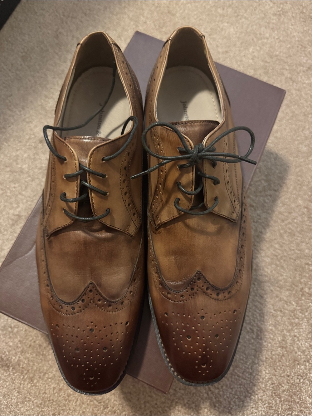 Johnston & Murphy Brown Leather Wingtip Oxfords Mahogany Calfskin 12M